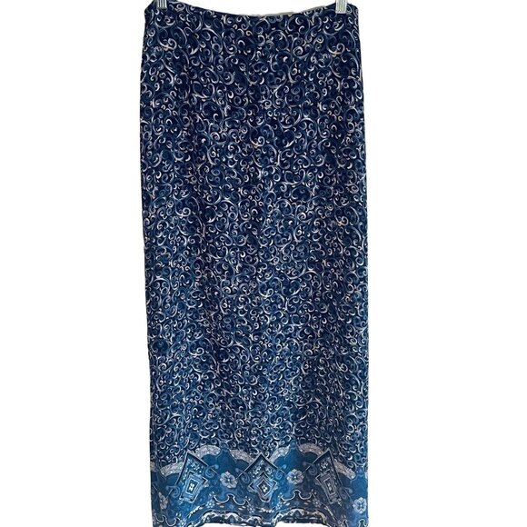 Vintage Maxou Maxi Skirt 8 Blue Yellow Lined Back Zip USA Boho Midi Modest - Picture 1 of 5